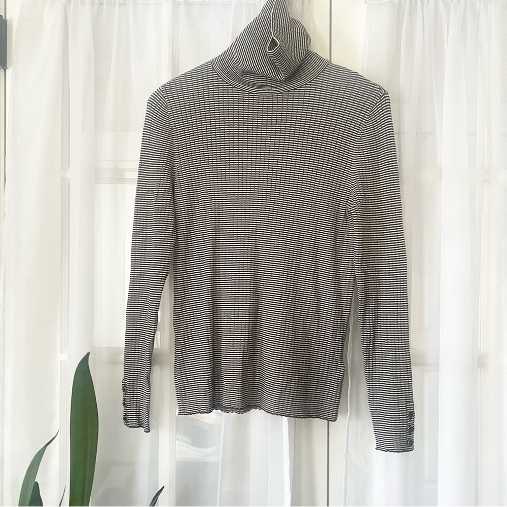 J.McLaughlin Cotton blend Stripe Ribbed Textured Turtleneck Brown/White Size XL
